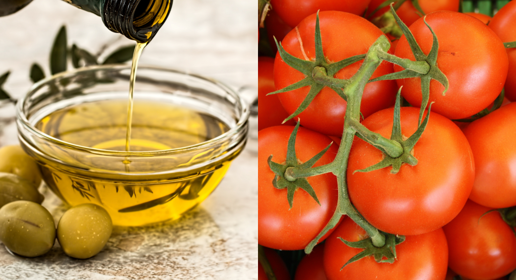 Comidas saudáveis azeite e tomate