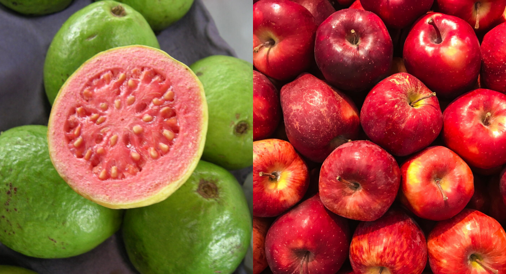 Comidas saudáveis goiaba e maçã